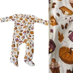 Tres Beau et Belle Pumpkin One Piece Pajamas Baby Sz 0-3 Bamboo Autumn Fall